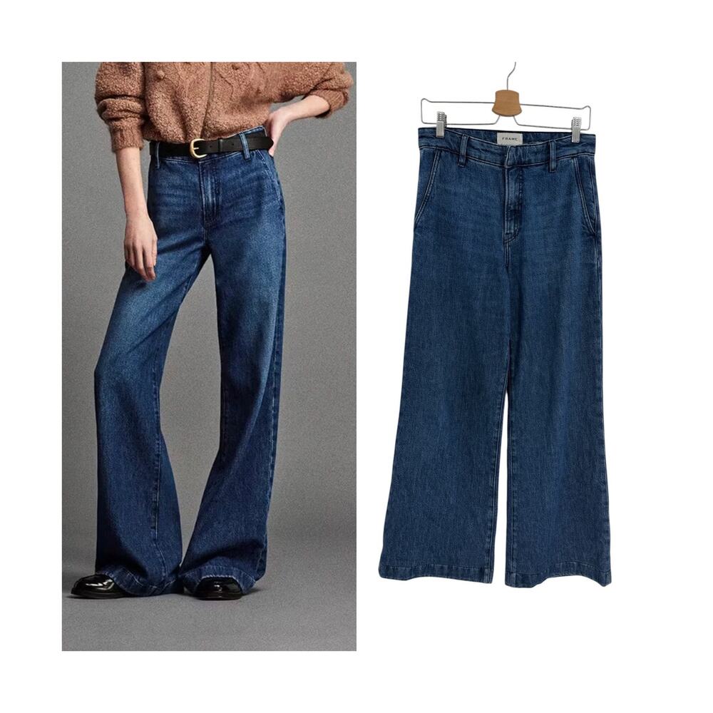 Frame The Tailored Denim Trouser Jeans Monday Wash Wide Leg Blue Size 26